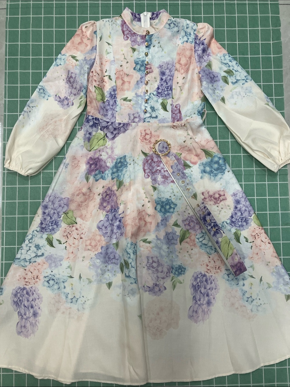 -Zimmerman- Pastel Hydrangea Midi Dress with Decorative Belt